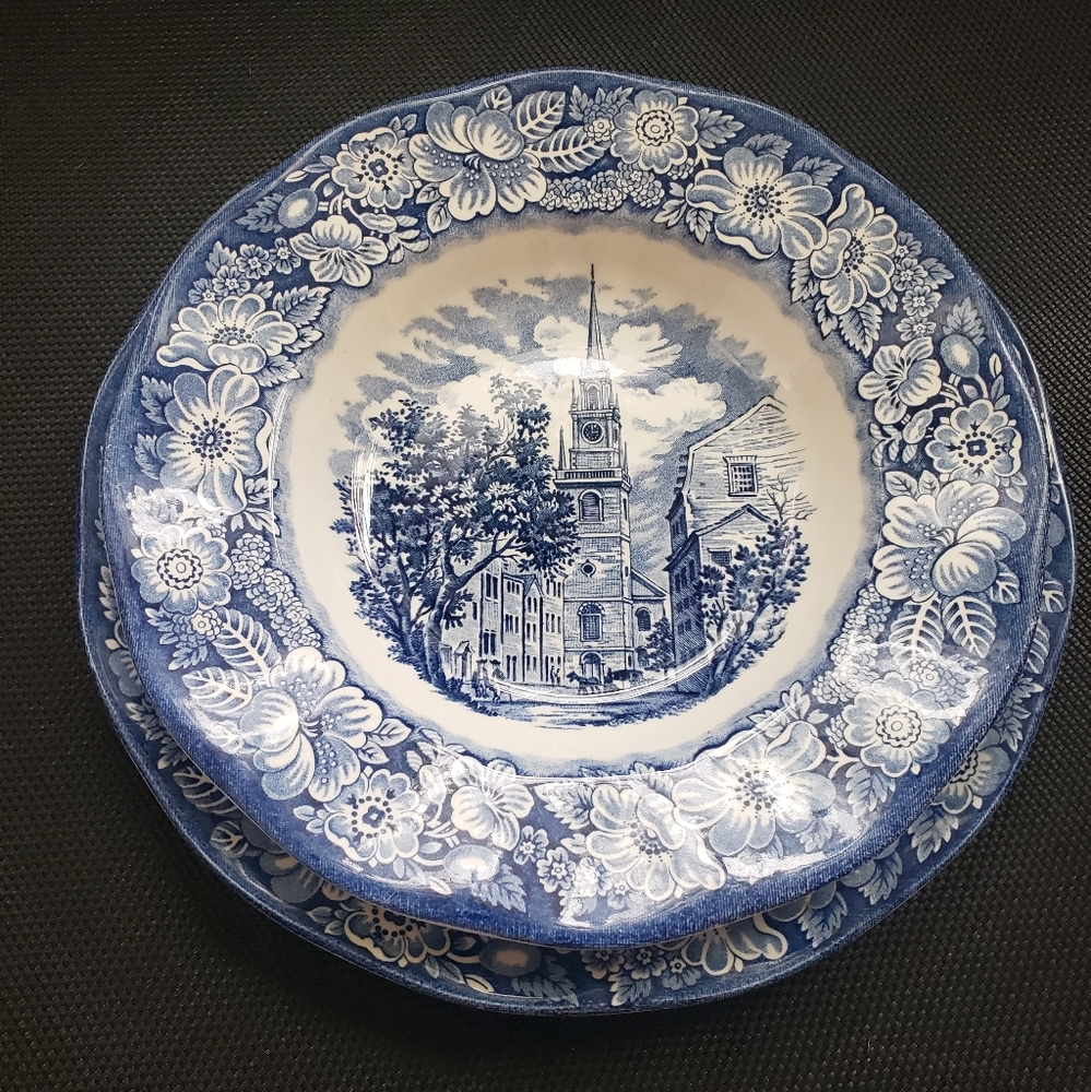 Liberty Blue 3pc Place Setting Staffordshire Ironstone Colonial Scenes Set - Picture 3 of 5